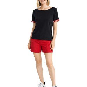 Lauren Ralph Lauren Petite Large Black Top With Red Striped Sleeve Detail